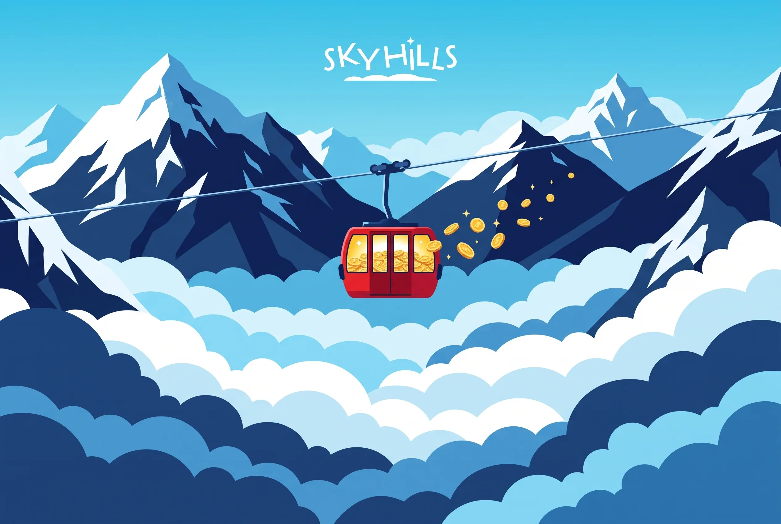 Ilustracja wpłat i wypłat w SkyHills na tle Tatr