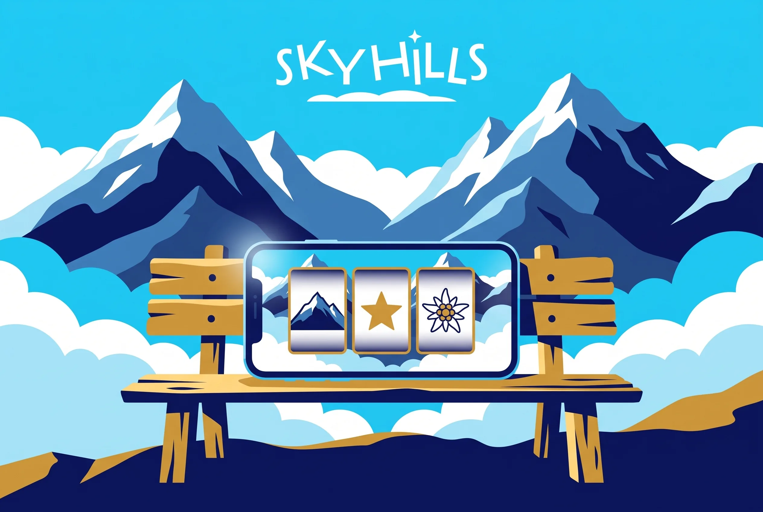 Telefon z grą SkyHills na tle gór i chmur